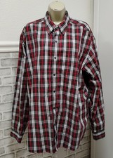 Eddie Bauer Men's XL Cotton Red Gray Plaid Relaxed Fit Button-Down Shirt Nice