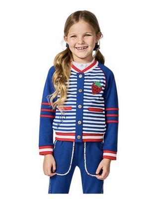 Finding Foxtale Girls Varsity Bomber Jacket Navy Red Stripes Strawberry - size 8