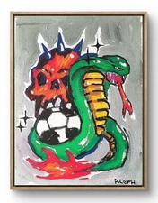 Original Art Snake Skull 14x11 Colorful Modern Art Acrylic Painting on Canvas