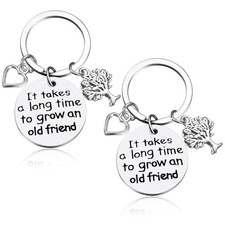 2 Pcs It Takes a Long Time to Grow an Old Friend Charm Keychains with Heart