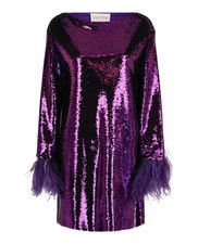 Valentino Womens Feather-Trimmed Sequined Tulle Mini Dress