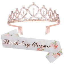 Birthday Crowns for Women Birthday Queen Sash  Rhinestone Tiara Set Birthday Ti