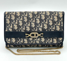 Authentic Christian Dior Trotter Canvas Leather Navy Chain Shouder bag NS040831
