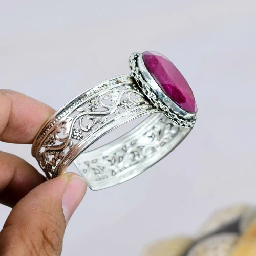 Ruby Simulated Bangle 925 Sterling Silver Handmade Bangle Anniversary Jewelry - Image 3 of 3