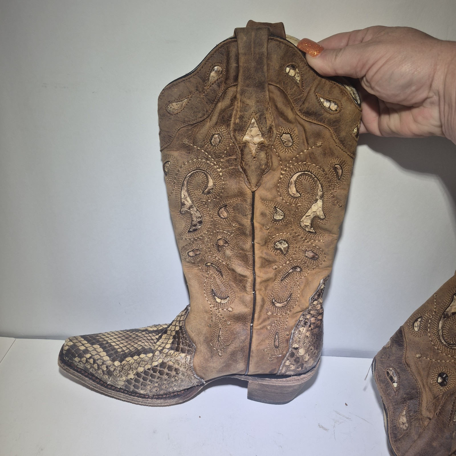 Corral Vintage Python & Leather, Inlay Distressed… - image 11