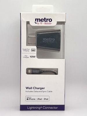 Metro by T-Mobile Wall Charger with Data & Sync Cable for iPhone, iPad and iPod