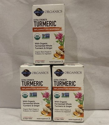 Turmeric Garden of Life Organics Inflammatory Response  Exp 7/26 (x3 Bottles)