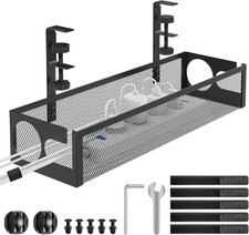 Under Desk Cable Management Tray No Drill 15.1    Metal Mesh Cable Management Box