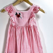 Laura Ashley Dress Pink Gingham Floral Poppy Ruffle Cotton Girls Size 5