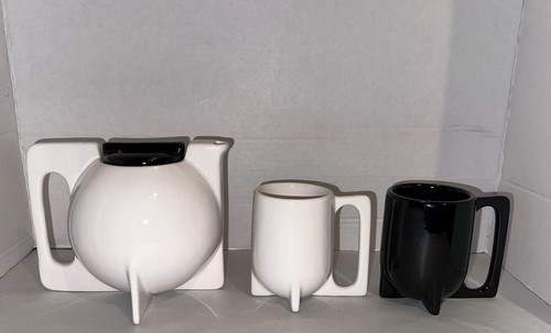 Vintage Karamik Modernist Bauhaus weiß & schwarz Kunstkeramik Keramik Teekanne & Tassen - Bild 2 von 18