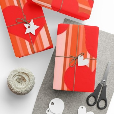 Red Heart Pattern Wrapping Paper | Striped Valentine Gift Wrap