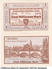 2 miliony marek gmina miejska Rheinfelden/Baden 19 września 1923