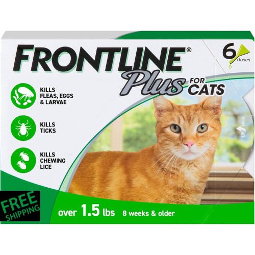 Frontline Plus Flea and Tick Treatment for Cats over 1.5 lbs., 6 Treatments NEW