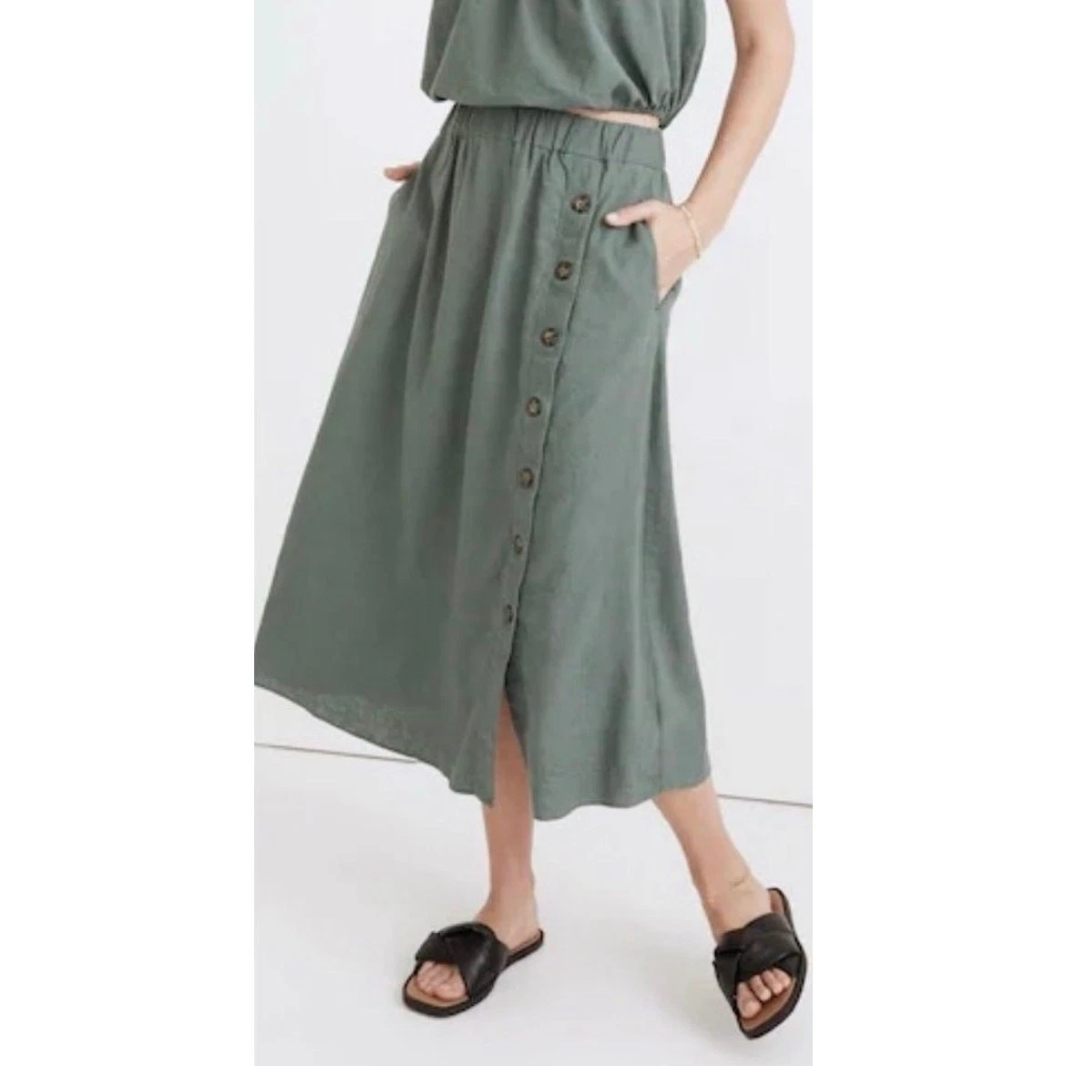 Madewell Green Side Button Linen Blend Midi Skirt Lagenlook L
Opens in a new window or tab