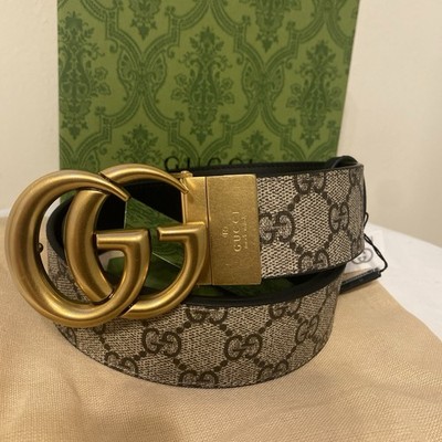 GUCCI GG  Marmot Reversible Belt GG SUPREME BEIGE/EBONY/BLACK Size 44/110