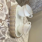 Vintage Anchor Hocking Milk Glass Snack Set, Gold Trim, 8 Piece