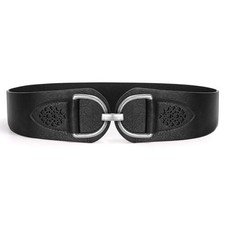 SANSTHS Vintage Women Stretchy Wide Belt Chunky Buckle Elastic Wide Waist Bel...