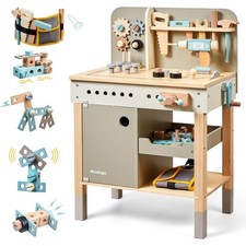Wooden Kids Tool Bench Set with Toy Drill Tool Belt and Construction Play Tools