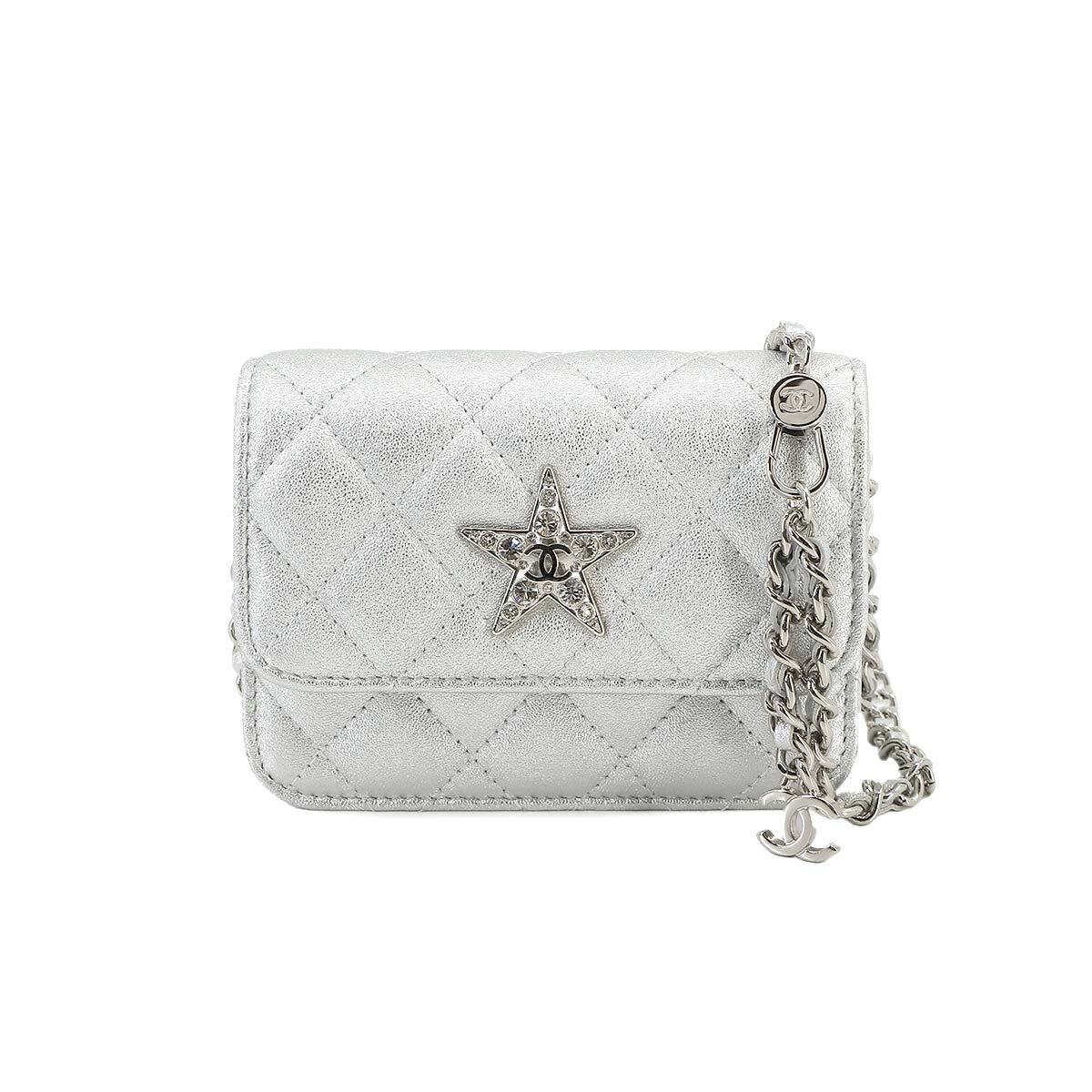 CHANEL Matelasse Star Belt Bag Waist Pouch Leather Silver 