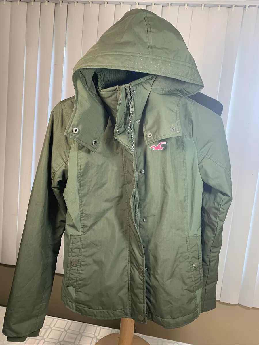 Hollister California All-Weather Women's Hood Jacket Green Pink Fleece Size  XS