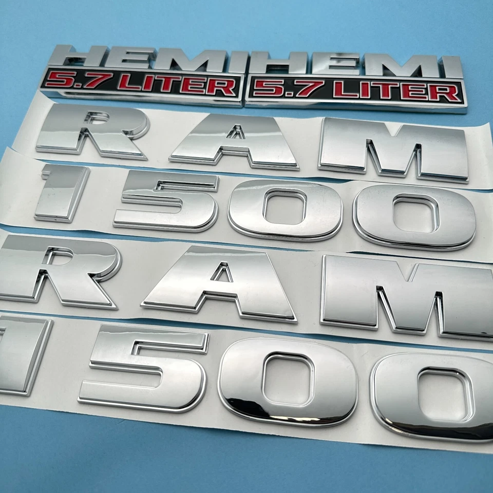 For RAM 1500 Door Side Fender 5.7 Liter HEMI Emblems Badge Set Chrome 2013-2018 - Image 4 of 4