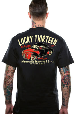 LUCKY 13 [OLD 49´ SPEED] T-SHIRT ROCKABILLY KUSTOM KULTURE TATTOO INK ROCKER  Lu