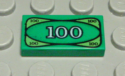 Lego Fliese - Kachel 1x2 bedruckt Grün mit Geldschein Banknote 2 Stück  (326 BB)