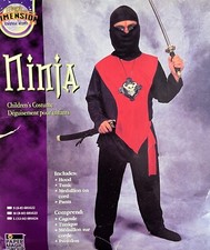 Ninja Black Red Martial Arts Warrior Fighter Fancy Dress Halloween Child Costume
