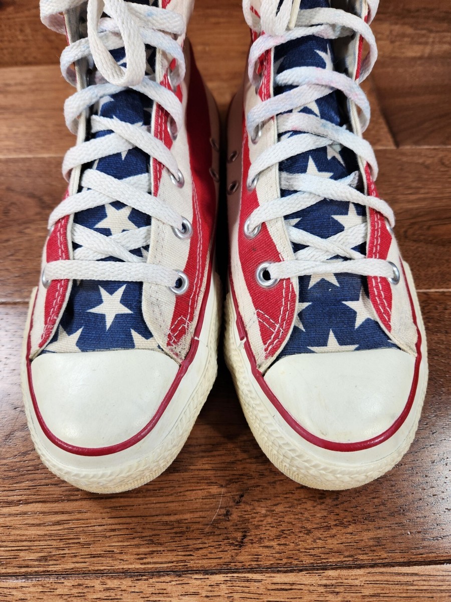 Vtg CONVERSE All Star Chuck Taylor Hi US Flag Red White Blue