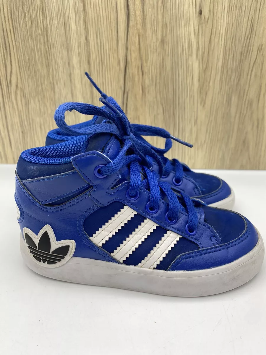 Size 7 K Adidas Kids Hardcourt High Top Blue Sneakers Nice EUC