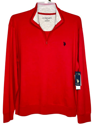 New US POLO ASSN XL RED SWEATSHIRT QUARTER ZIP 100% COTTON NWT RN98826 PRIORITY