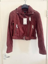 Bardot-colour Red 100% Real Suede Biker Jacket Size 10