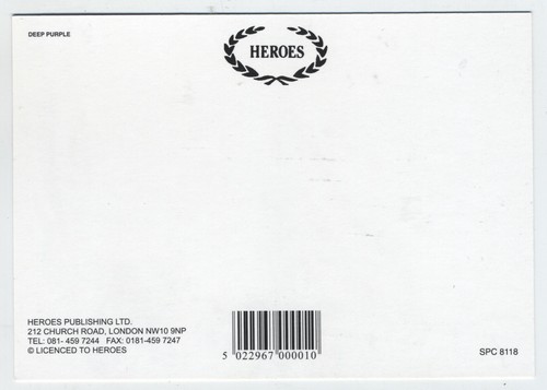 Deep Purple - unbenutzte 6" x 4" Vintage Postkarte - UK Heroes Publishing SPC 8118 - Bild 2 von 2