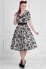 Hell Bunny Honor Dress – Vintage 50s Style Black White Rose Floral Party Dress