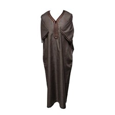 Men Moroccan Brown Short Sleeves Thobe Jubba Kandora Dishdasha