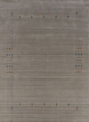 Artisan-crafted Beige Color Gabbeh Rug Wool Handmade Carpet 8x10 ft