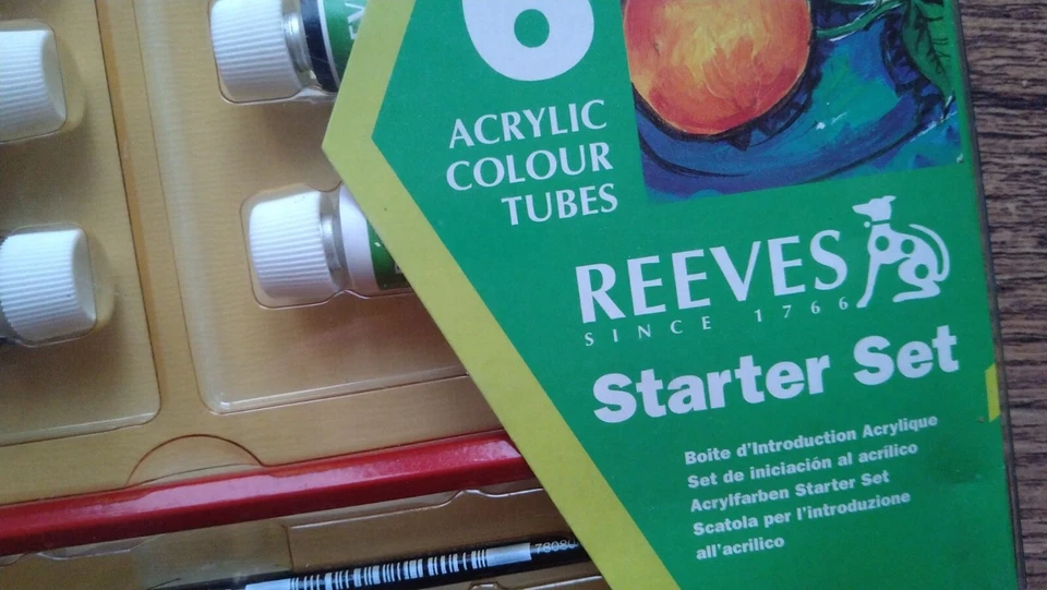 Reeves ACRYLIC Starter Paint Set Art 6 tubes, board, pencil, brush, instructions - Image 2 of 4