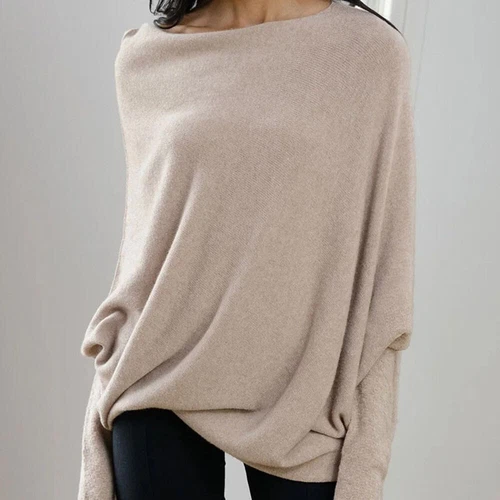 Neu Damen Lagenlook Slouch Fledermaus Langarm Freizeit Uni Weich Strick Pullover - Bild 8 von 29