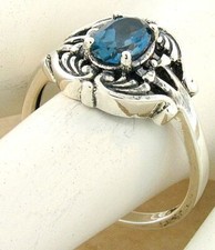 GENUINE LONDON BLUE TOPAZ ANTIQUE STYLE 925 SOLID STERLING SILVER RING   1004X