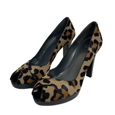 Stuart Weitzman Cognac Expump Calf Hair Cross-Strap Platform Pump Size 9