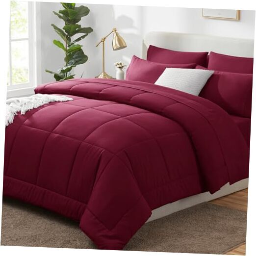 Comforter Set 7 Pieces Red Comforter Set Bedding Sets with All Queen Burgundy-image