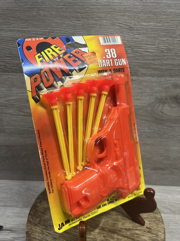 NOS Vintage Fire Power Toy .38 Dart Gun Orange With 5 Darts 1986 JA