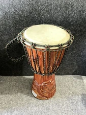 Djembe Hand Carved Turtle Goblet Drum 17x30cm Rope-Tuned Skin