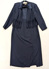 SL Fashions Vintage 90s Women's Dress Jacket Set Size 16W Navy Blue