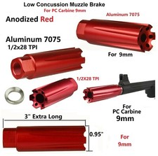 High Strength Aluminum 7075 T6 1/2x28 TPI Muzzle Brake For Ruger PC Carbine 9 mm