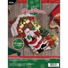 Bucilla Felt Stocking Applique kit 18" Long Santa is Here with LED Lights 86893