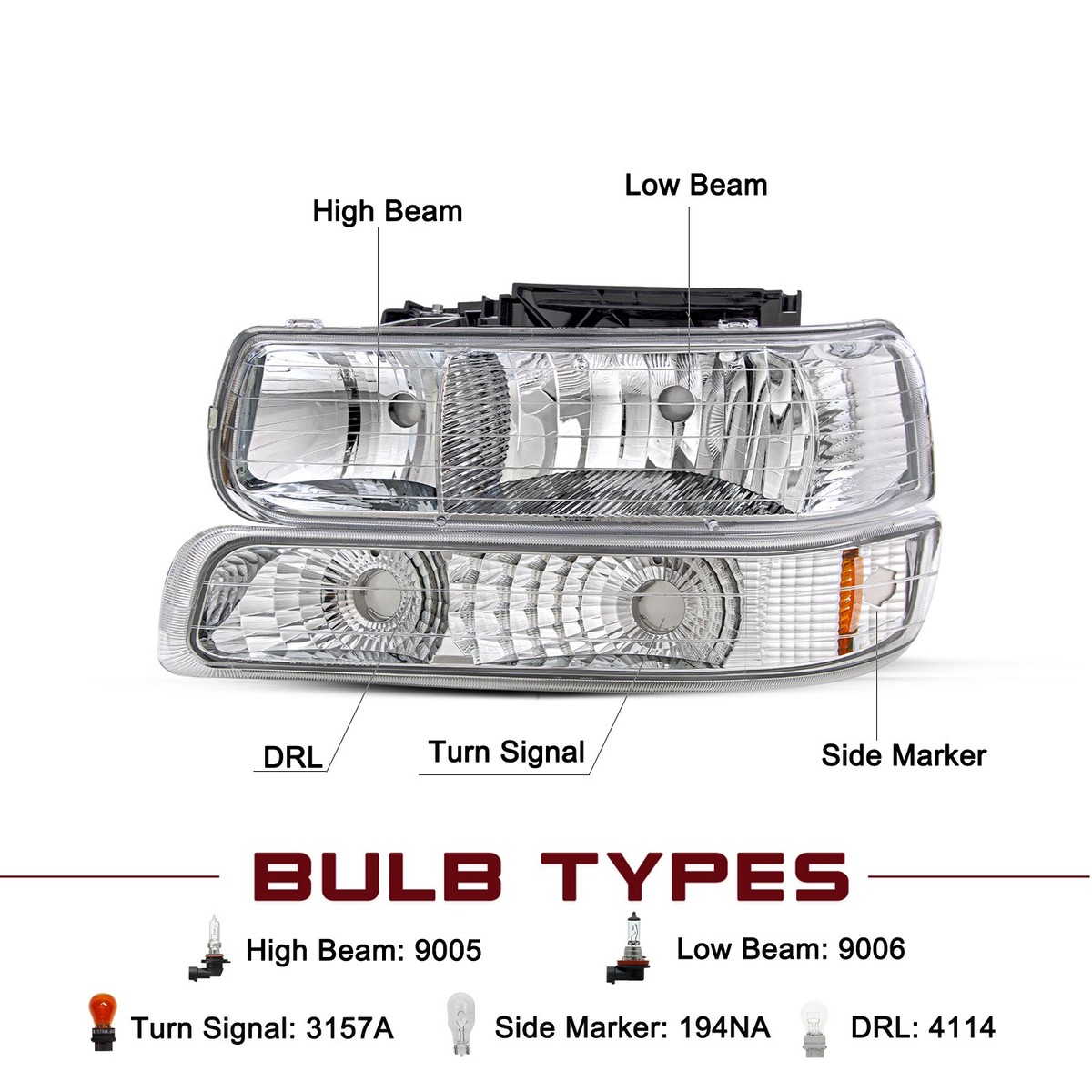 Bumpers & Parts For Chevrolet Silverado 1500 LED DRL Chrome Headlight Bumper Lamp Set For 99 02 Chevy 599250 - Foto 7