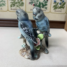 Norcrest Japan Porcelain Parakeet Pair Bird Figurine on Branch with Flower