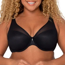 CURVY COUTURE Black Hue Plus Size Sheer Mesh T-Shirt Bra, US 42DDD, UK 42E, NWOT