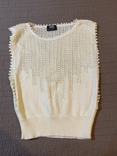 Women's Vtg JOLIE New York Ivory Open Sides Sweater Vest Made in USA Size XS/S